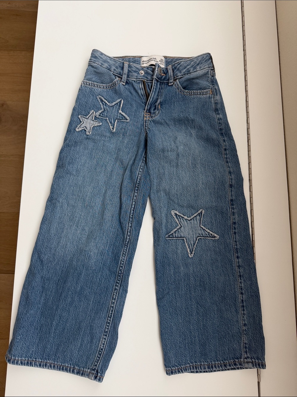 abercrombie kids Blue Star-Appliqué Wide Leg Jeans